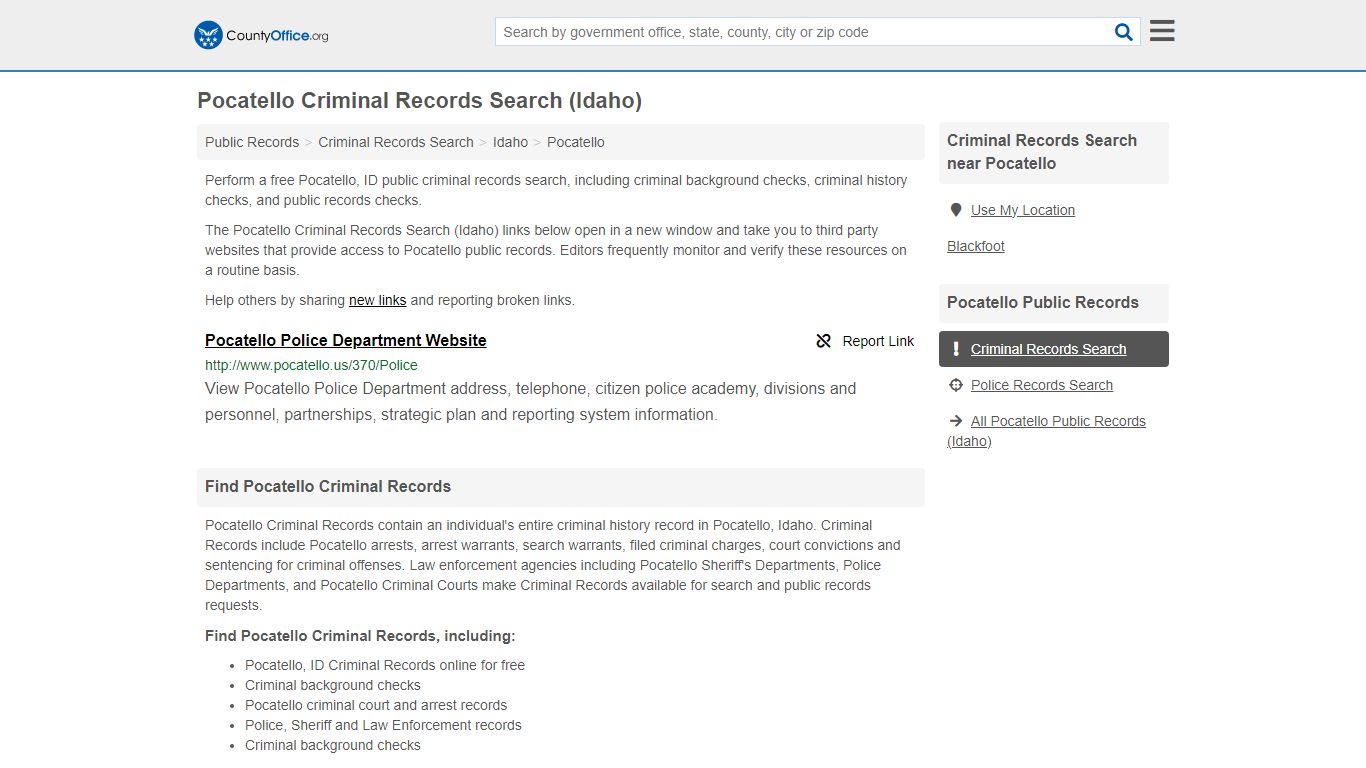 Pocatello Criminal Records Search (Idaho) - County Office