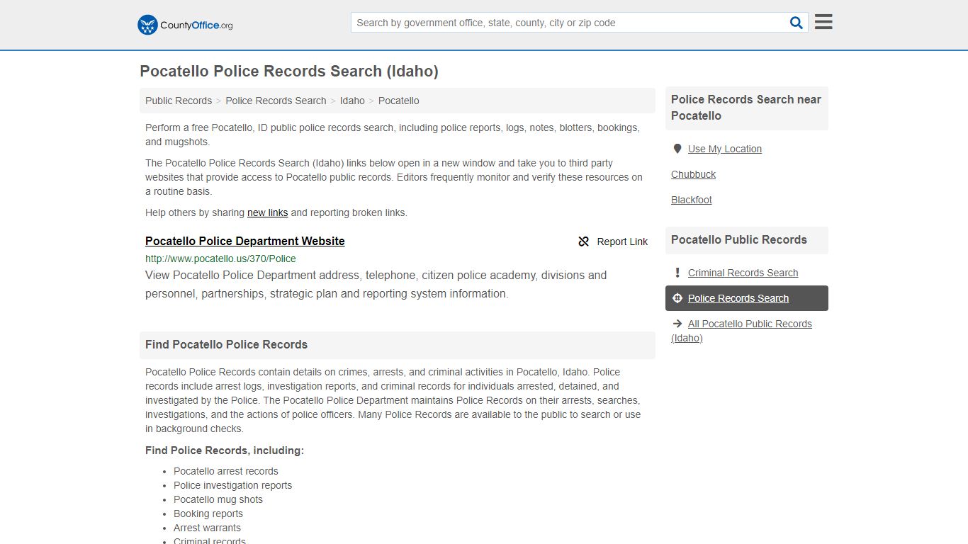 Pocatello Police Records Search (Idaho) - County Office