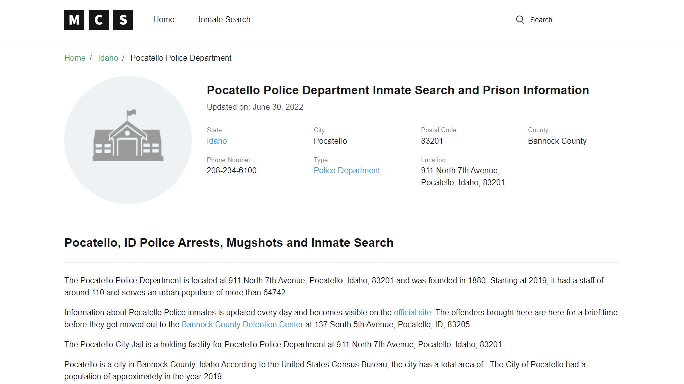 Pocatello, ID Police and Jail Records
